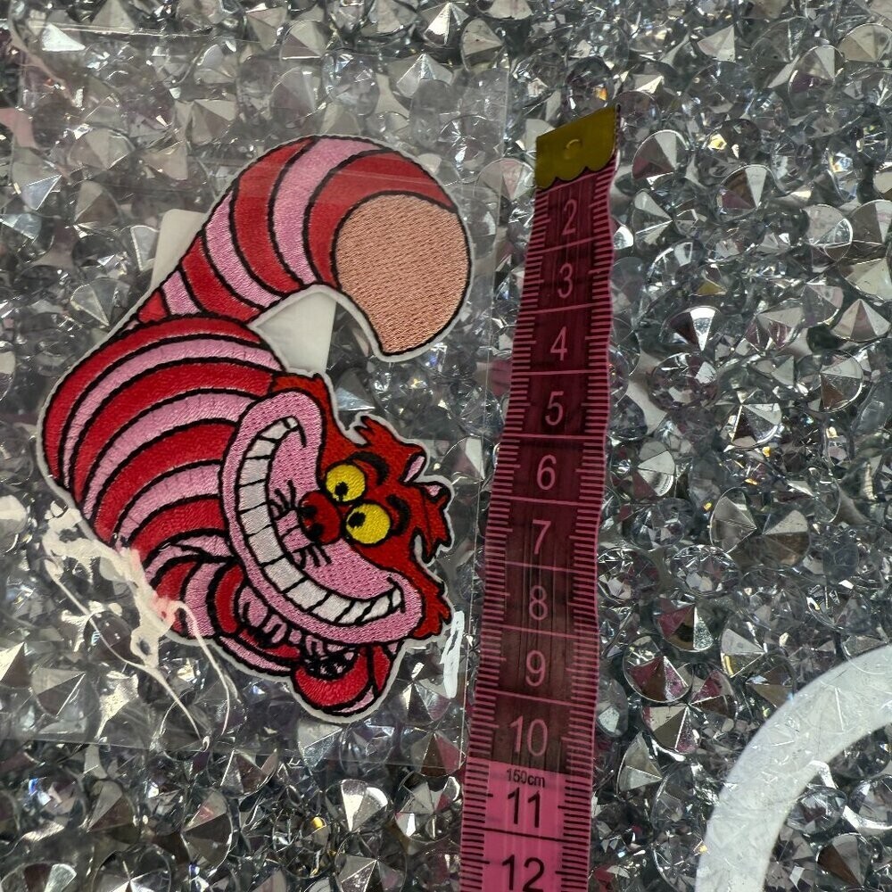 disney cheshire cat iron on patch pink black red clothing patch smiling